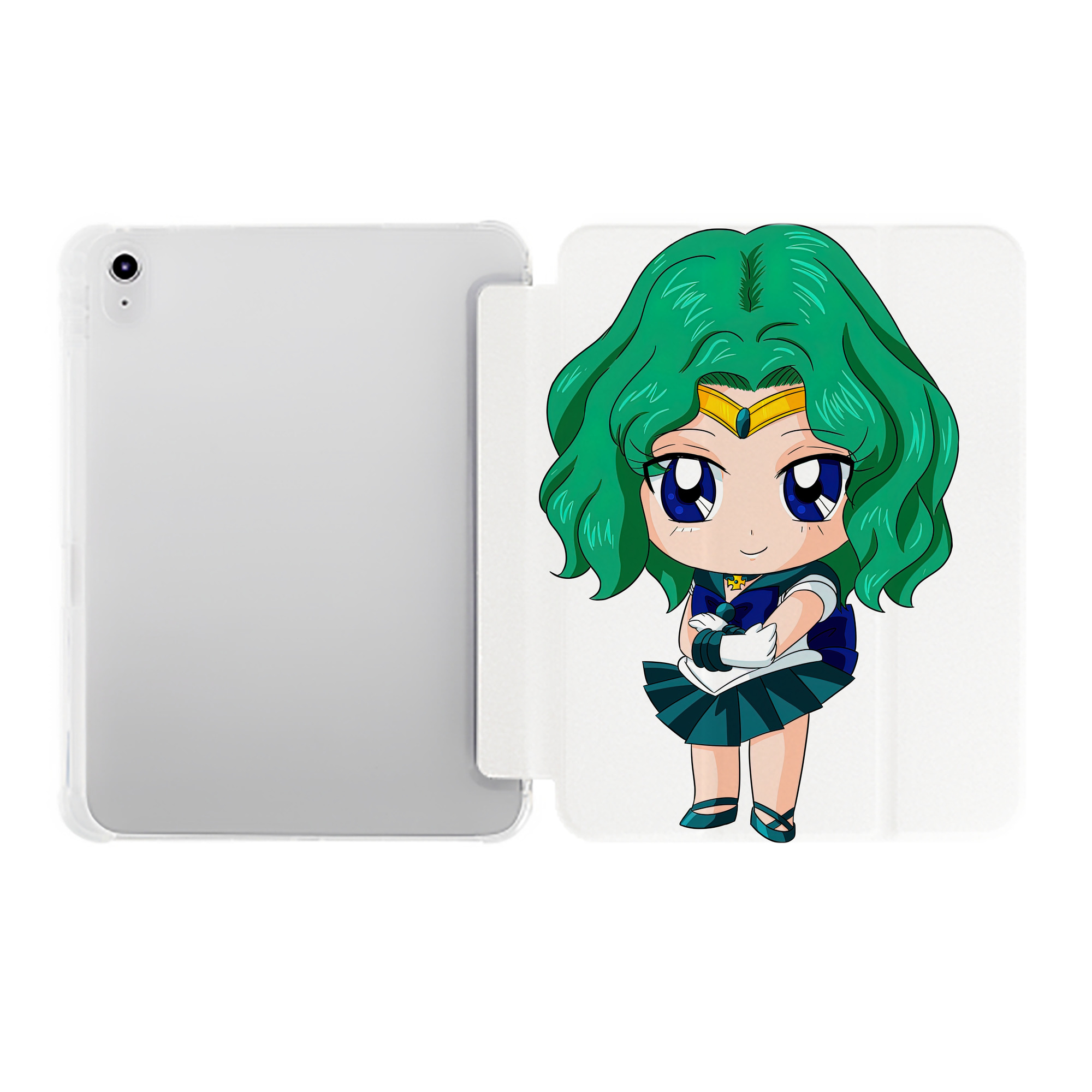 （画像用） 美少女戦士セーラームーン 海王 みちる（かいおう みちる） Sailor Moon Kaiou Michiru IPad ケース ペン収納付き 三つ折りスタンド PUレザー×シリコン 対応機種9.5/10.5/10.9インチ